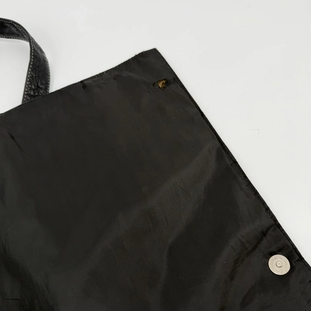 Black Genuine Leather Messenger Bag Crossbody White Stitching Organizer Pocket
